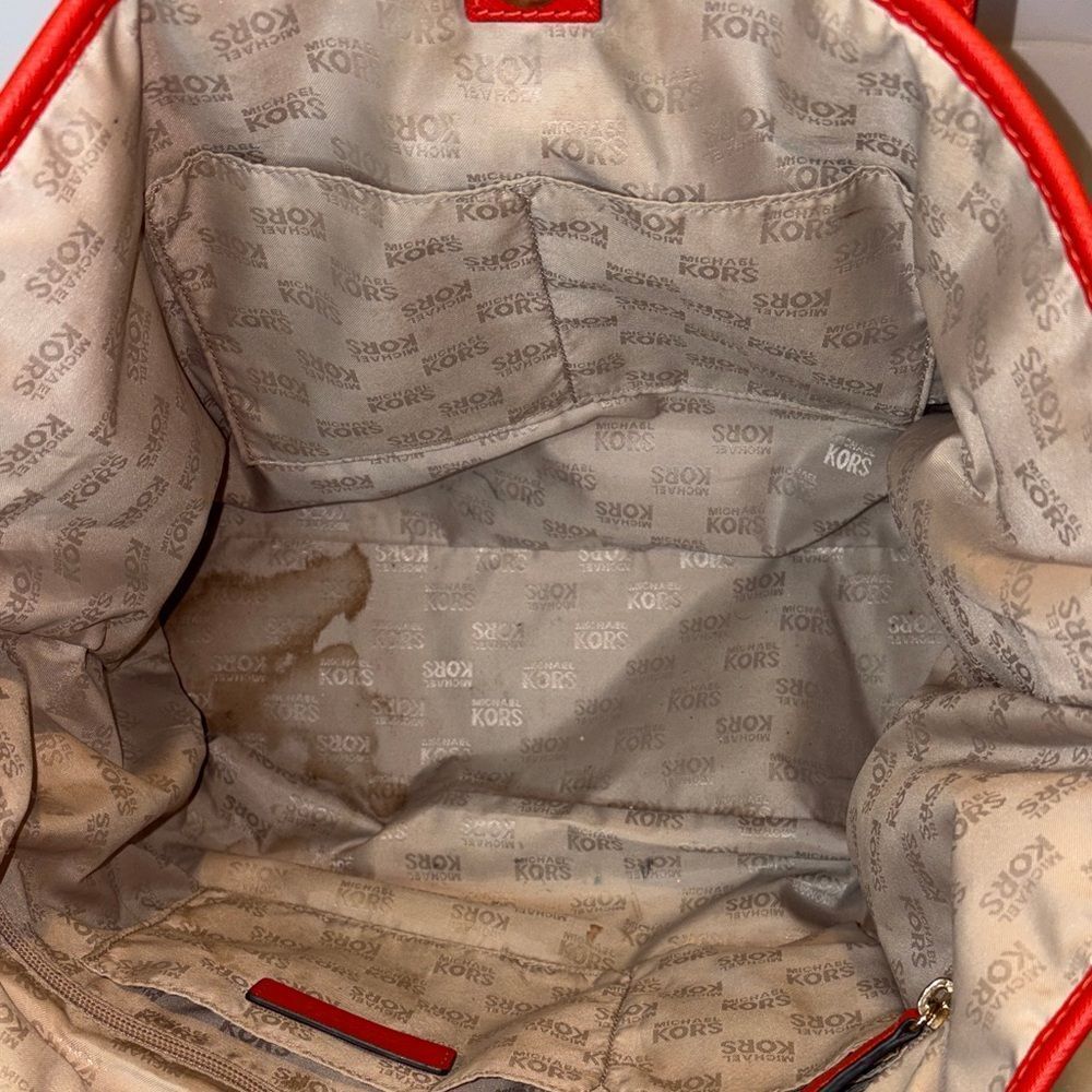 Michael Kors Purse Tote Bag Jet Set Travel Large Saffiano Leather - Red Gold - Picture 16 of 16